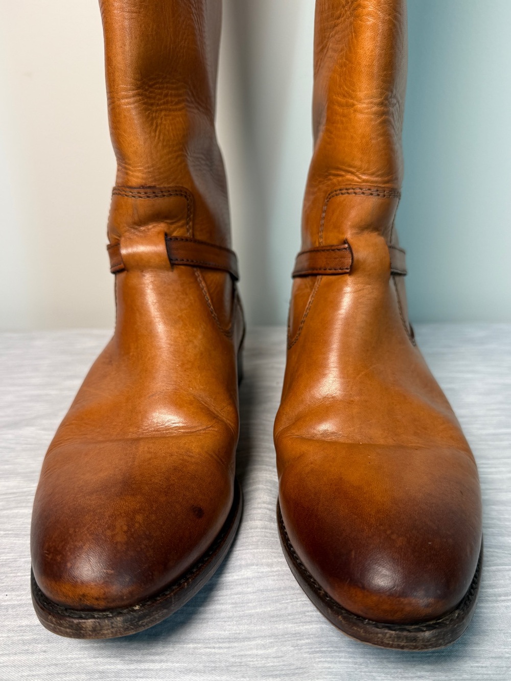 Frye Lindsay Plate Cognac Honey Leather Knee High Riding Boots Sz 7 - Picture 5 of 14